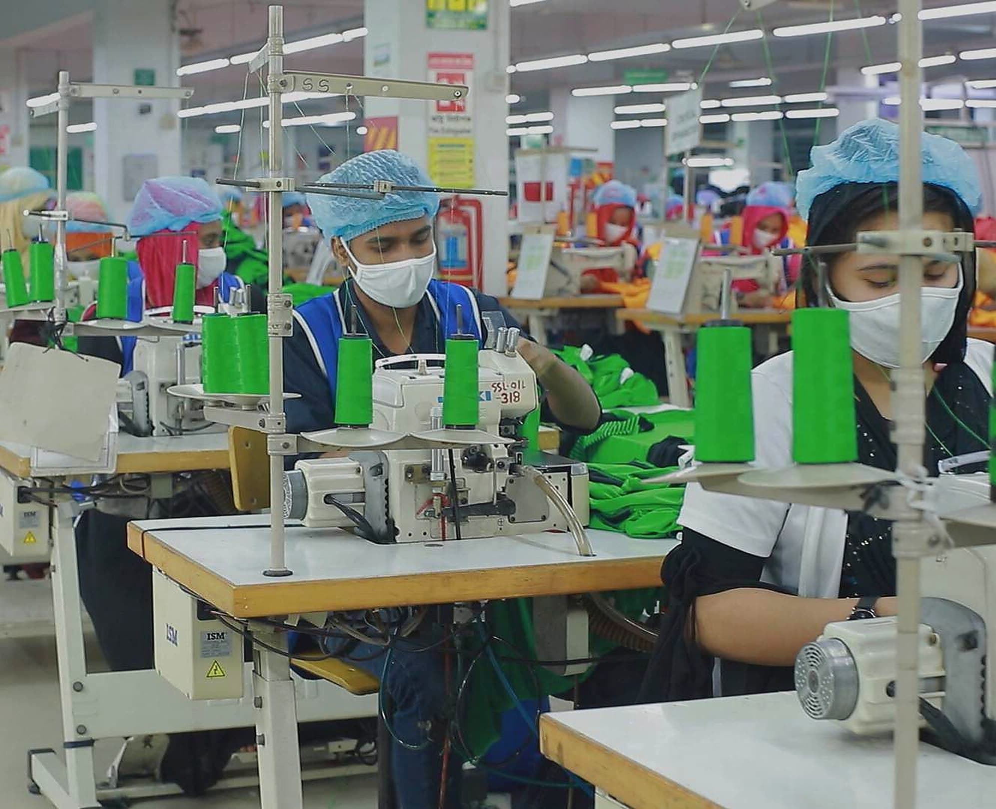 Operators working on a sewing line